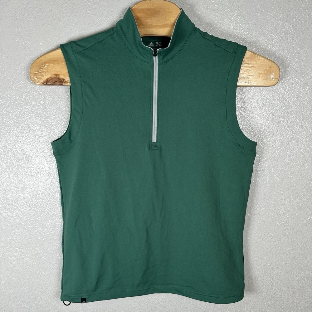 Adidas Vest Mens‎ Small Green Golf ClimaCool 1/4 Zip Stretch Sleeveless Vest